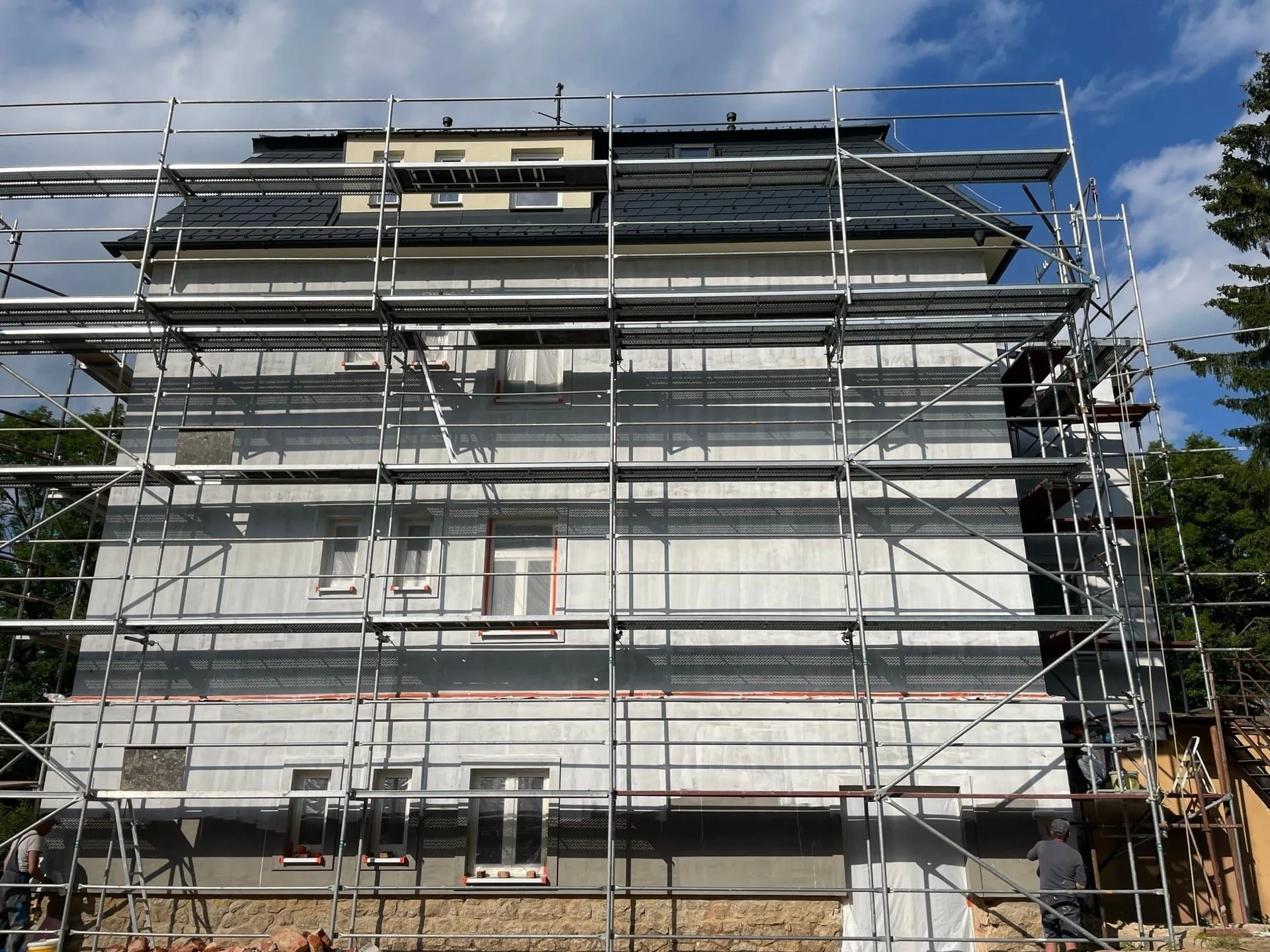 Building in the Domažlice district during façade finishing