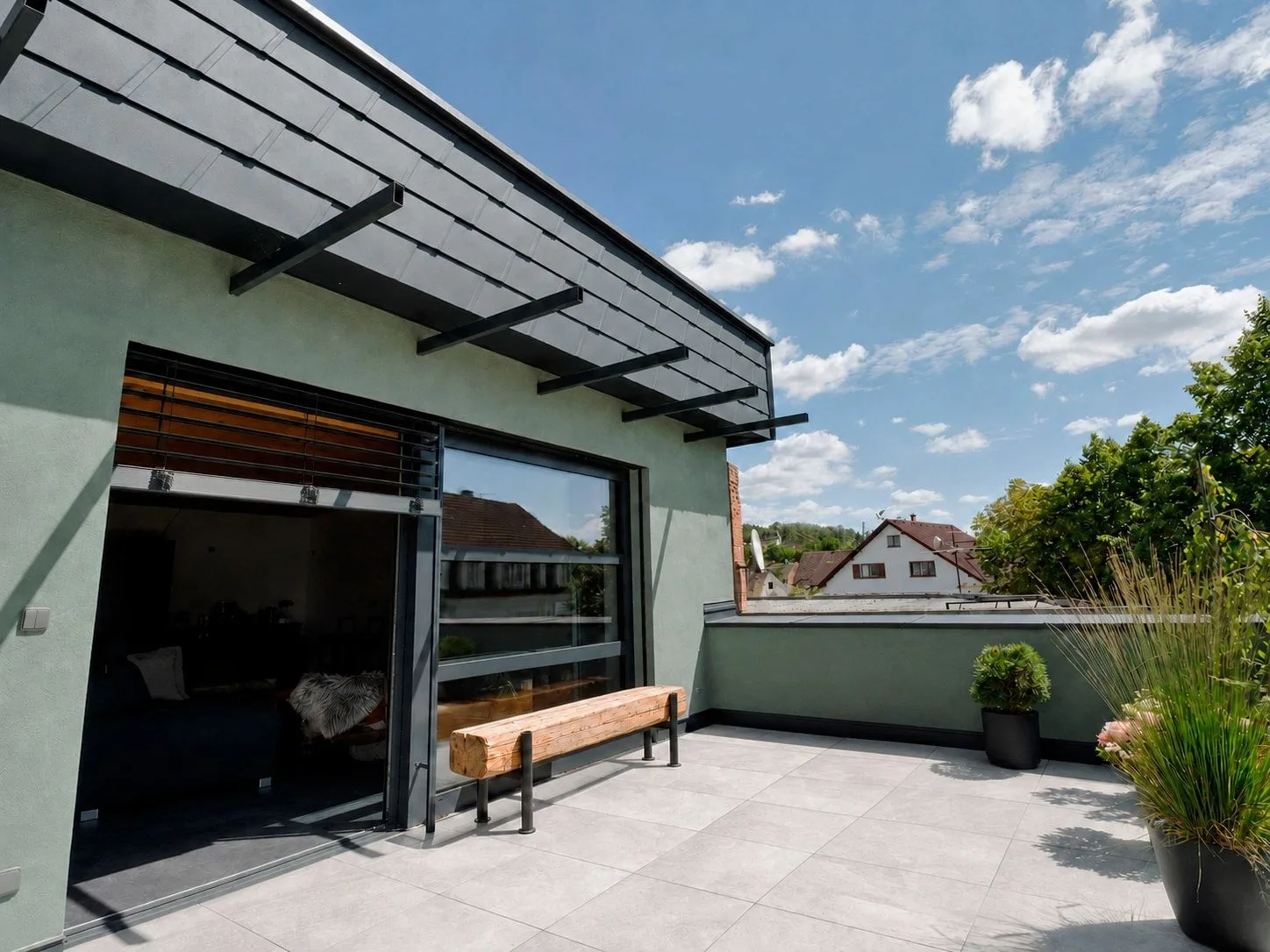 Terrace of the completed family home in the Domažlice district