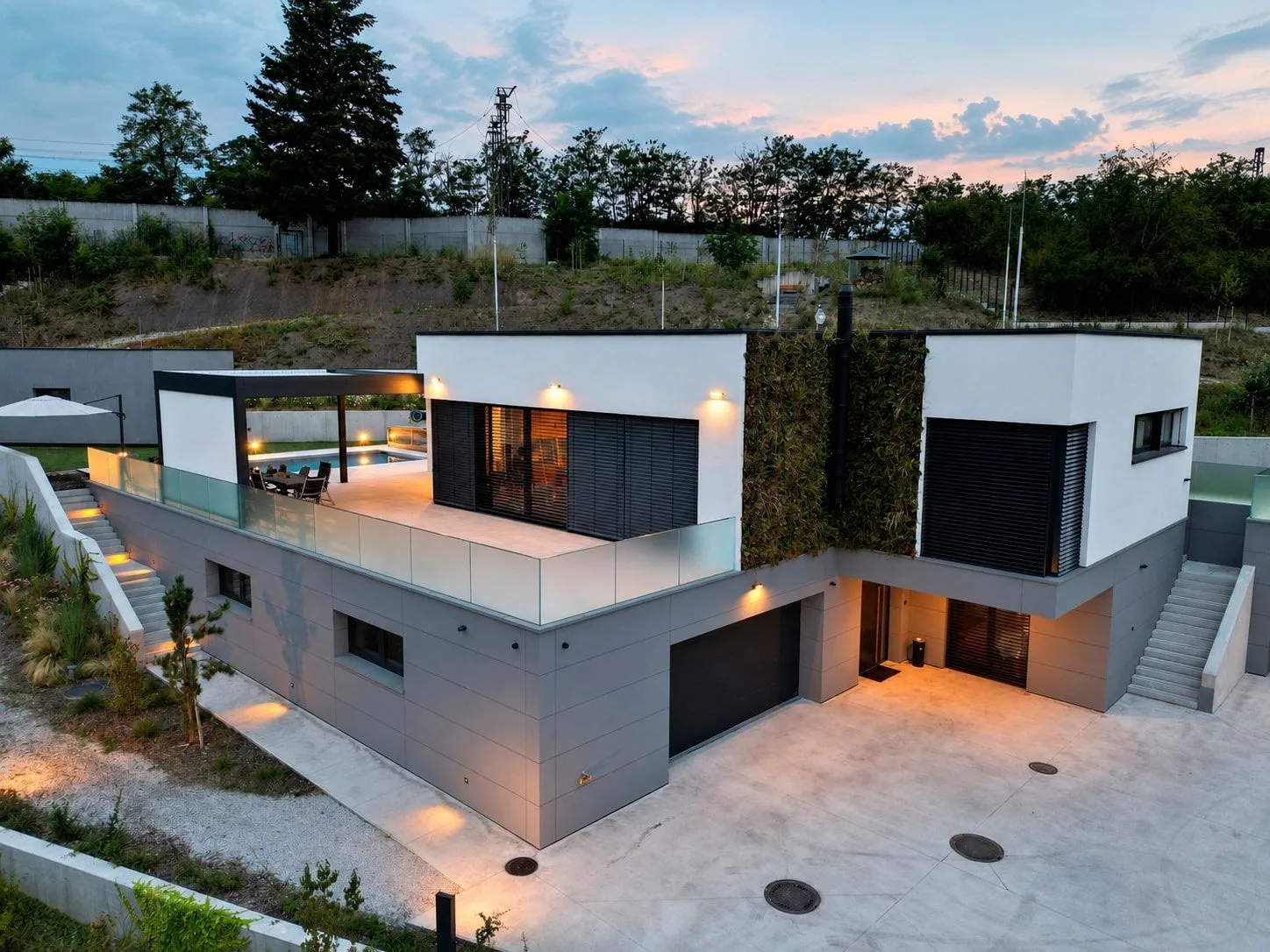 Aerial view of the completed family home in Central Bohemia